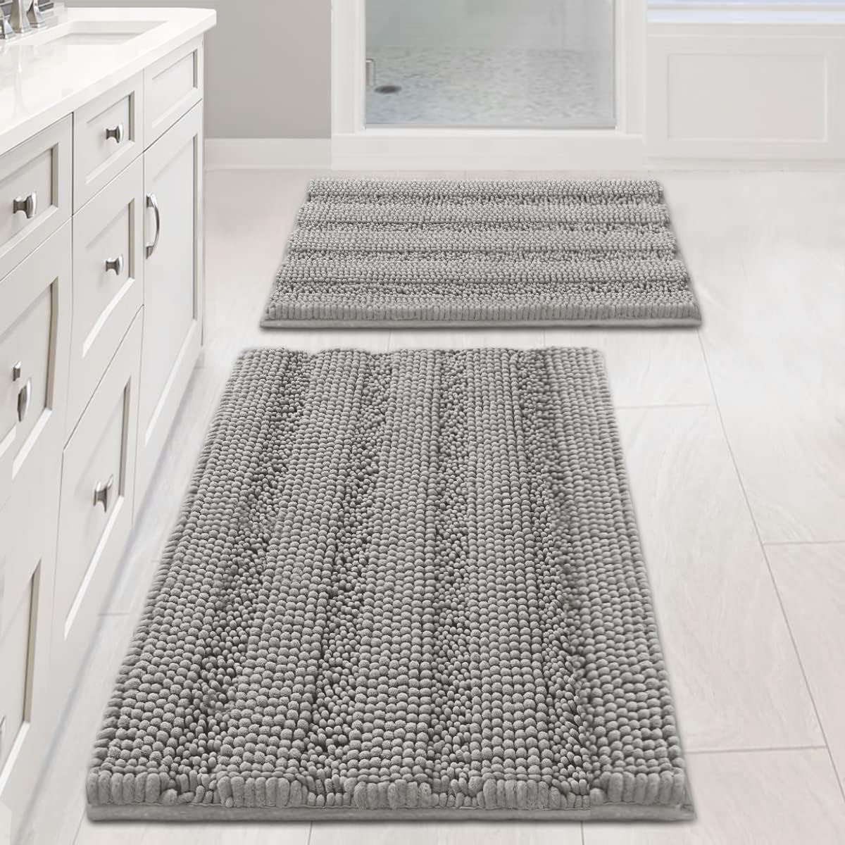 Detalle de Non Slip Thick Shaggy Chenille Bathroom Rug Set, 2 pcs