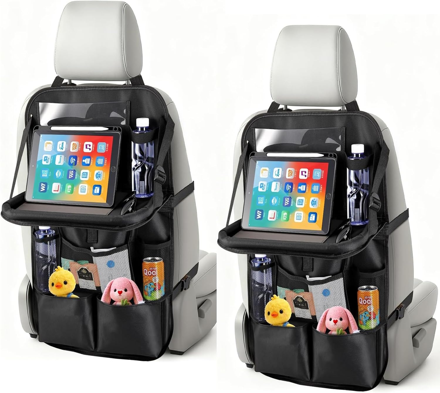 Detalle de Rilime Car Seat Organiser (2-Pack) with Foldable Table Tray and Tablet Holder