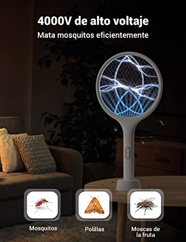 Thumbnail 3 de YISSVIC raqueta matamoscas eléctrica 2 en 1 de 4000V con USB recargable (blanco)