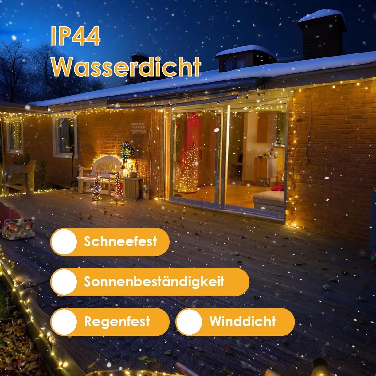 Thumbnail 4 de YJY LIGHT Lichterkette Außen 25 m mit 200 LEDs, warmweiß, IP44, 8 Modi & Timer