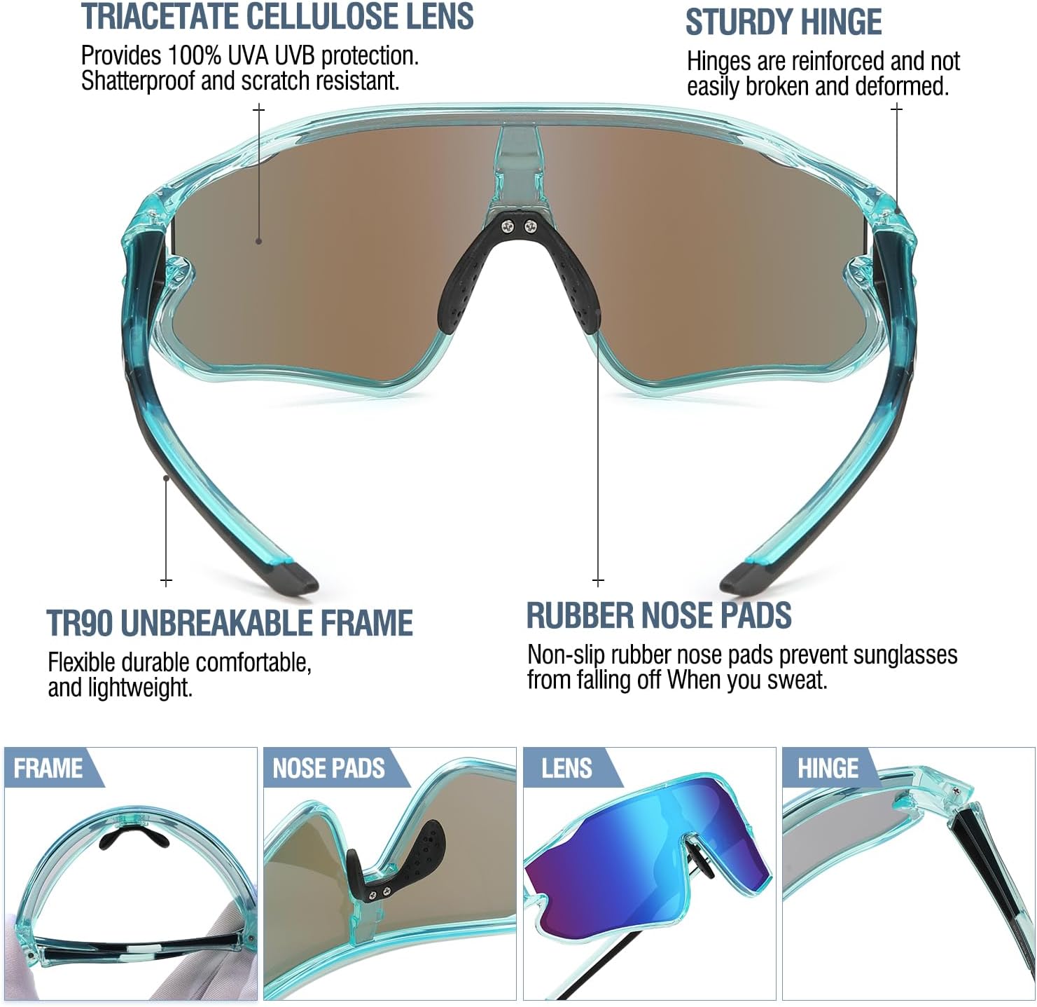 Detalle 2 de DUCO Kids Polarized Sports Sunglasses, UV Protection, Wraparound TR90 Frame