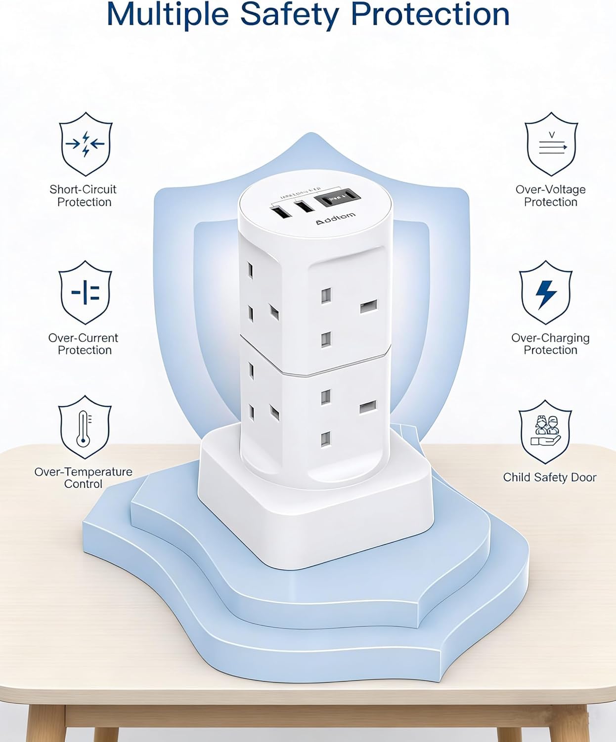 Thumbnail 4 de Addtam 5M Tower Extension Lead with USB Slots (8 x AC, 4 USB) – 13A 3250W