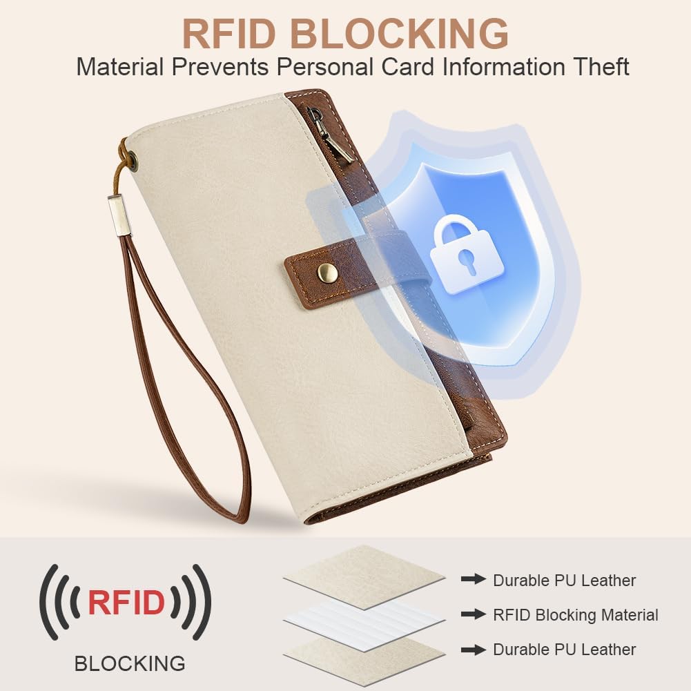 Detalle de Vicloon portefeuille femme en cuir PU RFID avec 24 emplacements et double fermeture