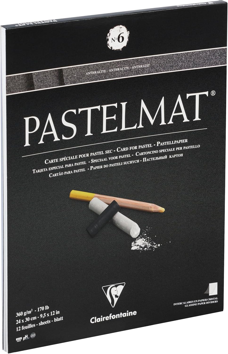 Detalle de Clairefontaine Pastelmat Pastel Card Pad No.6 (12 Sheets) 360gsm Anthracite – 24 x 30cm