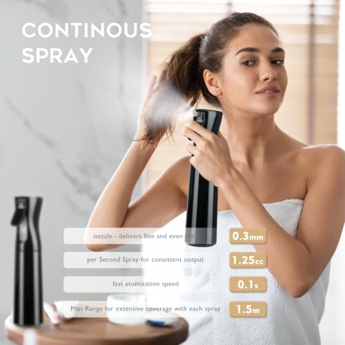 Detalle de Uervoton Continuous Spray Bottles for Hair and Plants, 300ml, Black – 2 Pack