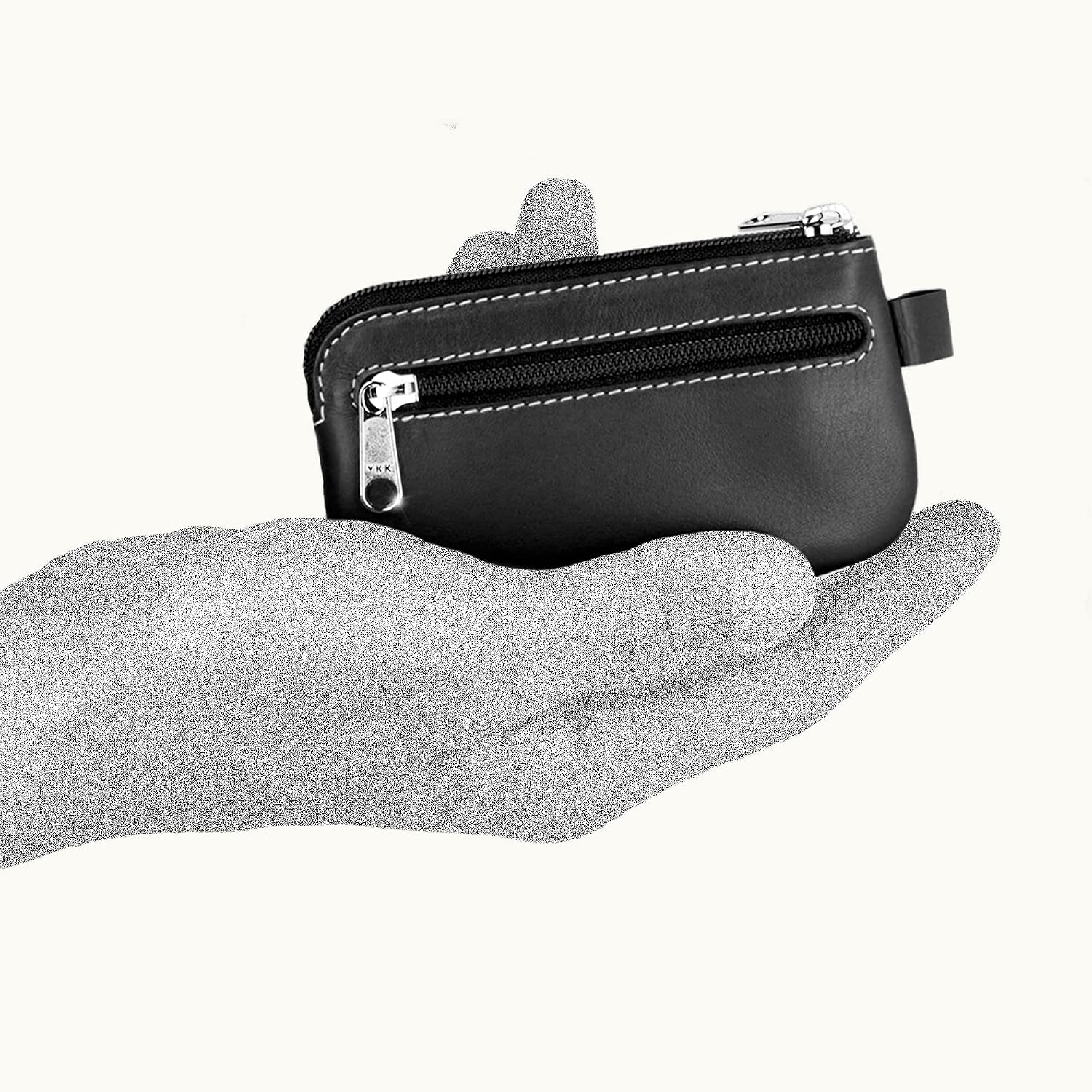Detalle de Schlüsseletui von MANAGE mit 2 Reißverschlussfächern aus echtem Leder für Damen und Herren