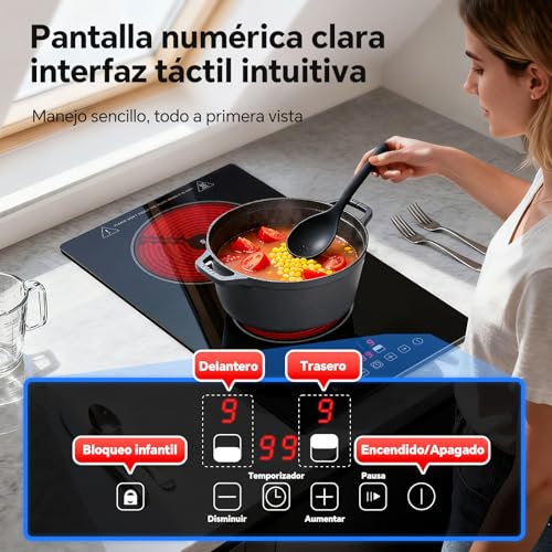 Thumbnail 5 de SNDOAS Placa Vitrocerámica 2 Fuegos 3000W con Enchufe – Encastre/Portátil