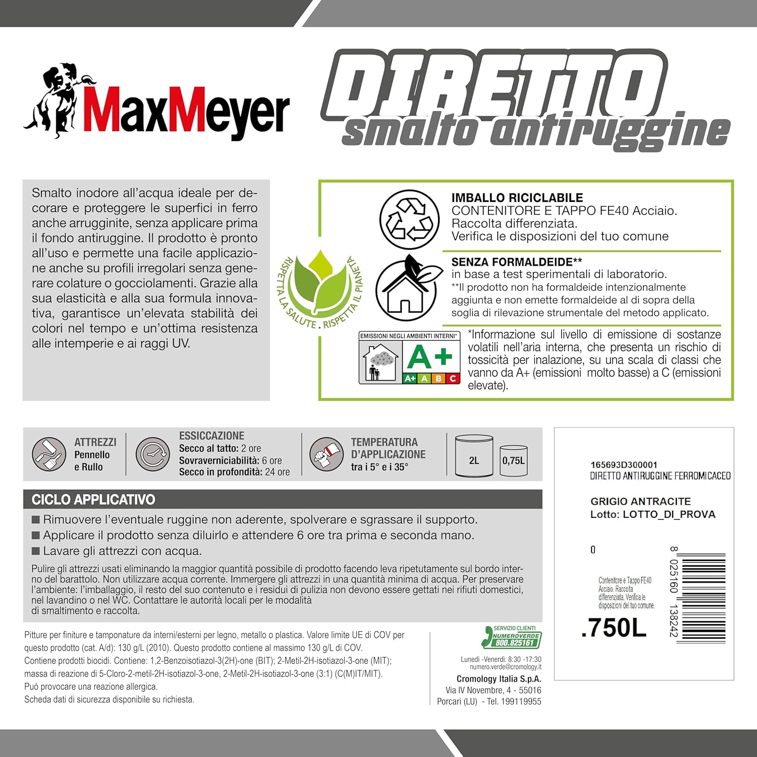 Detalle de MAXMEYER Diretto Antiruggine Ferromicaceo Grigio Antracite 0.75 L