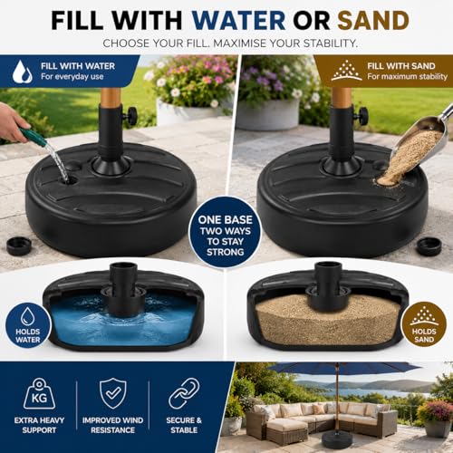 Thumbnail 3 de SHATCHI 13 Litre Fillable Parasol Base Stand for 35-48 mm Garden Umbrella Poles