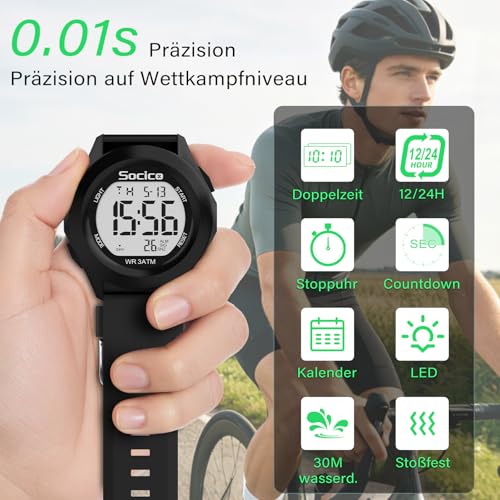 Detalle 2 de SOCICO Herren Digitaluhr 30M – robuster Militär-Style, großes Display, LED-Alarm