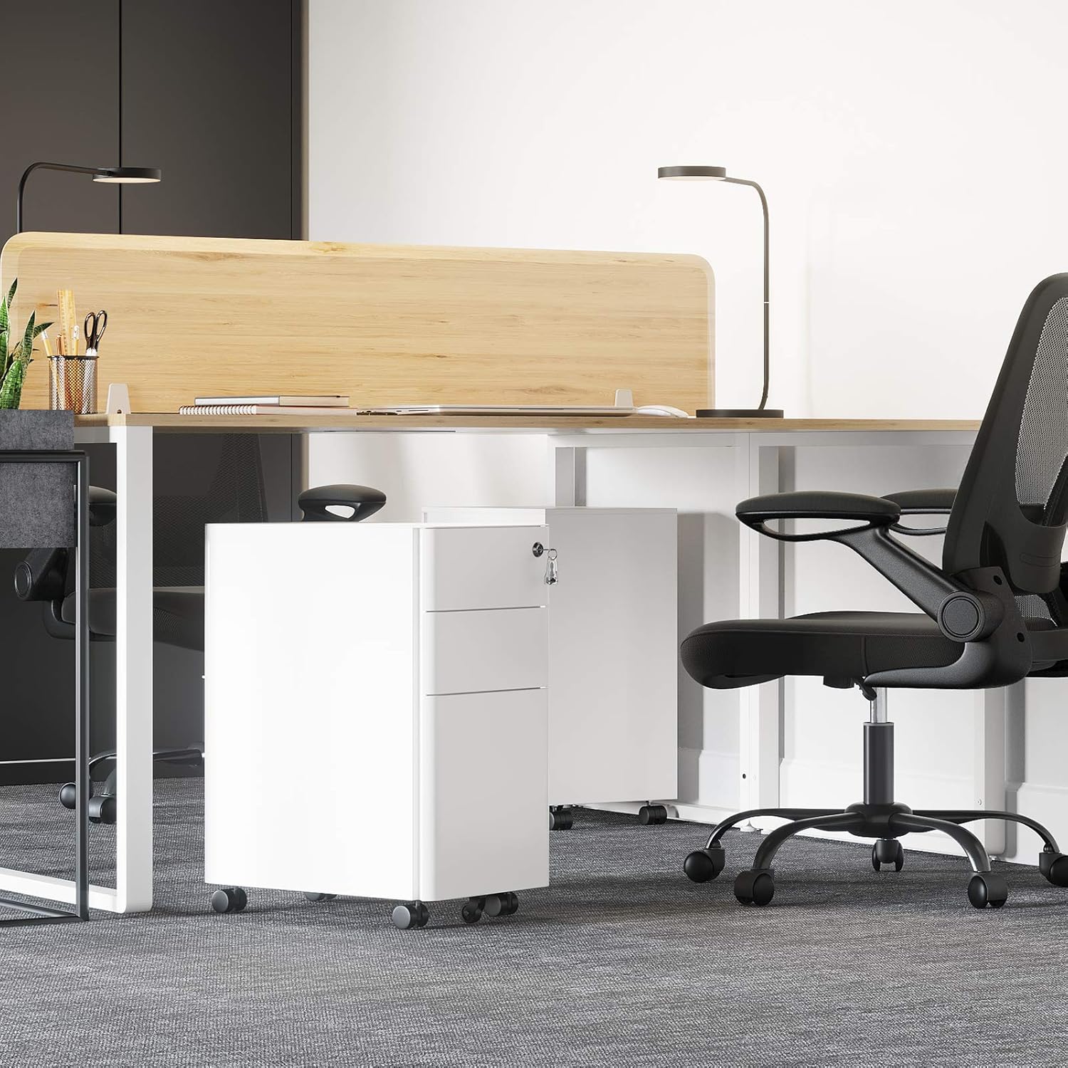 Thumbnail 3 de SONGMICS Mobile File Cabinet with Wheels and Lock (Pre-assembled) for A4/Letter/Legal — White OFC030W01