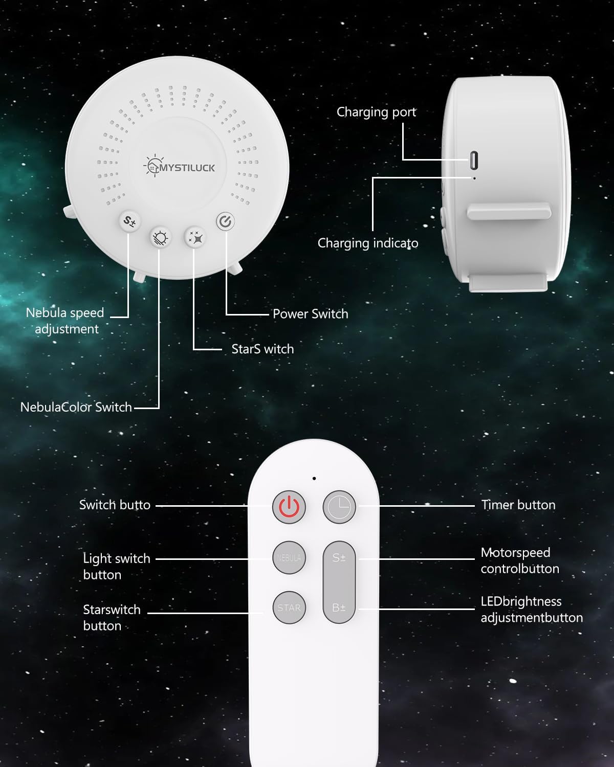 Thumbnail 4 de MYSTILUCK Galaxy Star Projector LED Night Light
