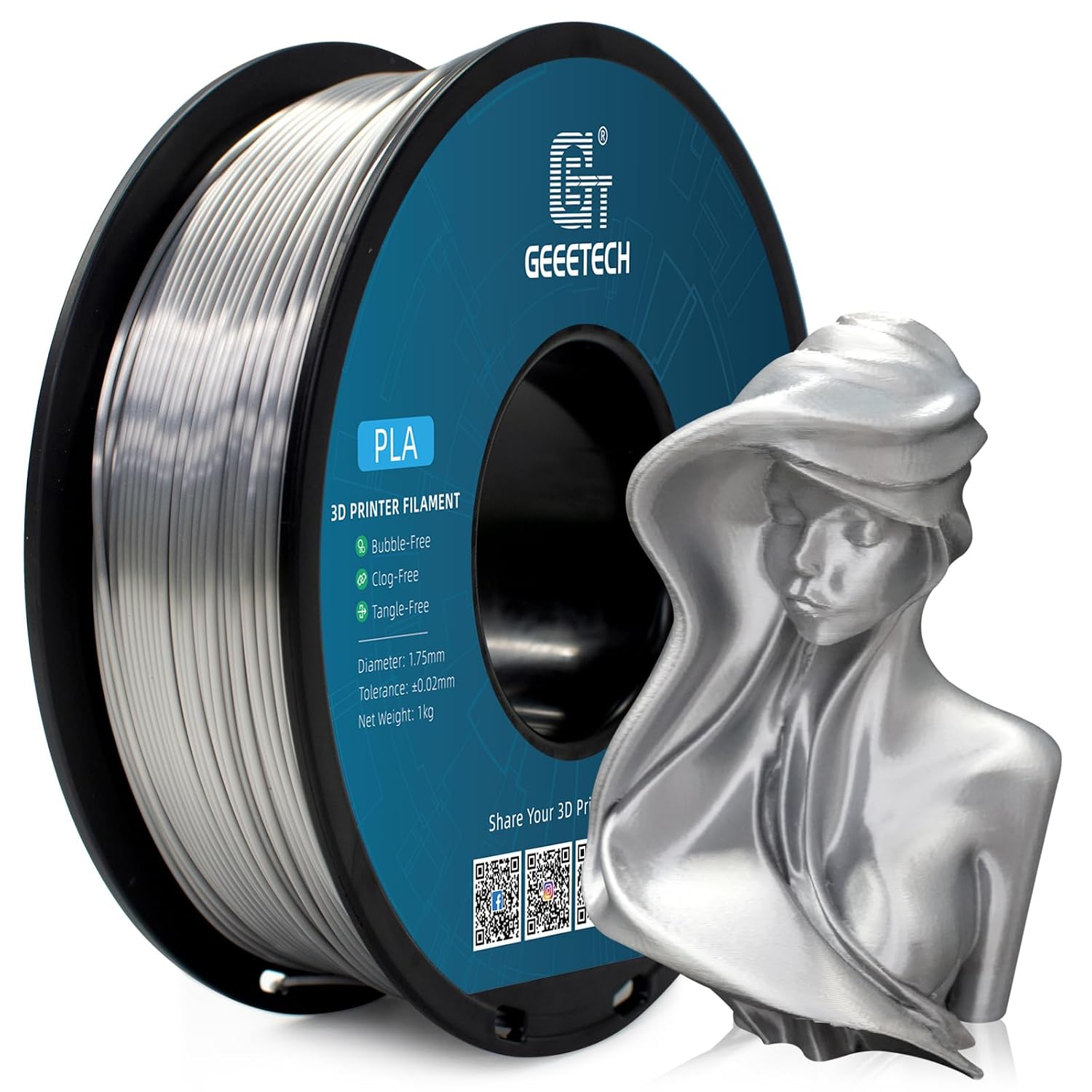 Detalle de GEEETECH PLA Silk Silber 1,75mm 1kg