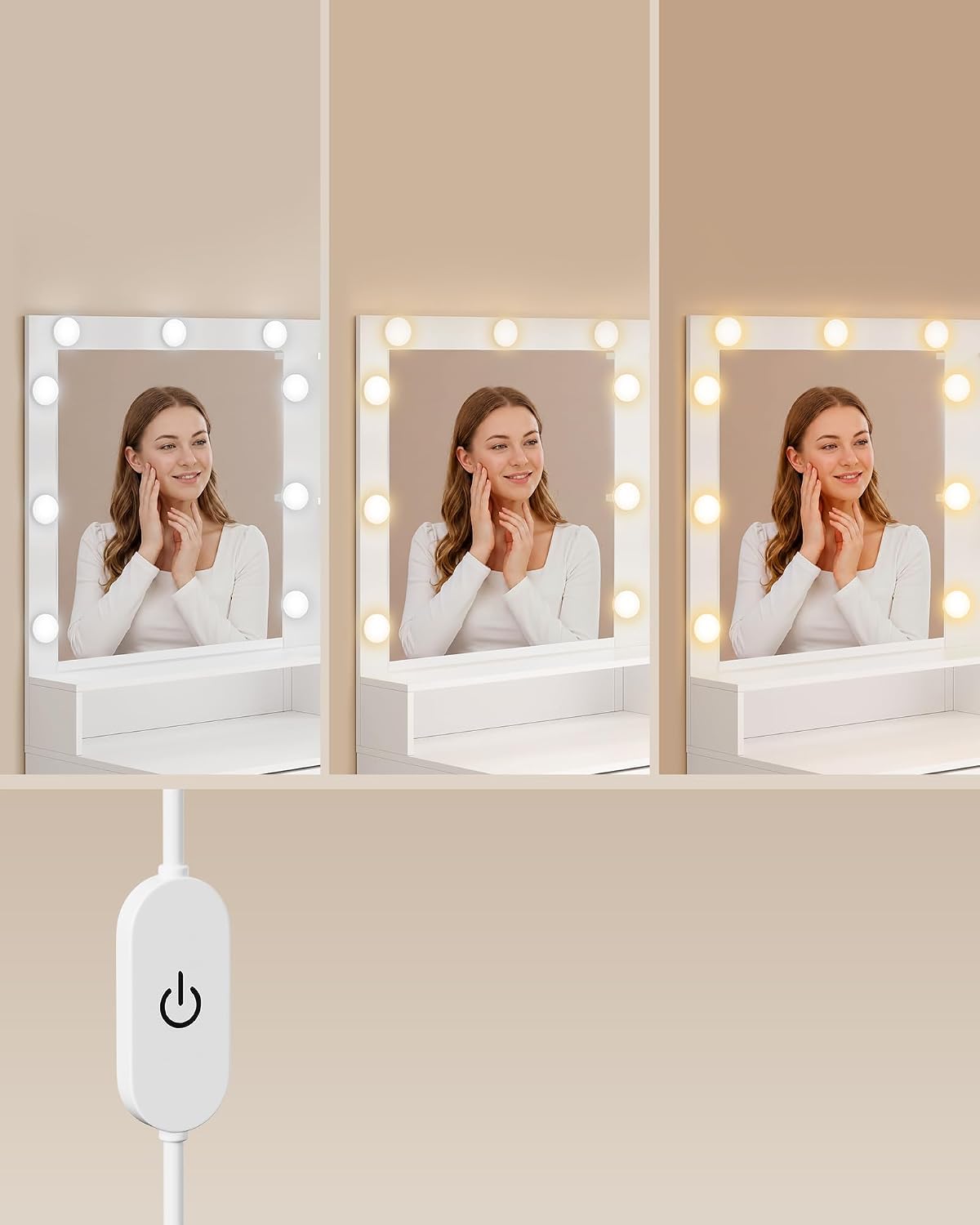 Thumbnail 6 de VASAGLE KAILYN RDT241WB01 – toaletka z lustrem LED, gniazdkiem i 9 szufladami