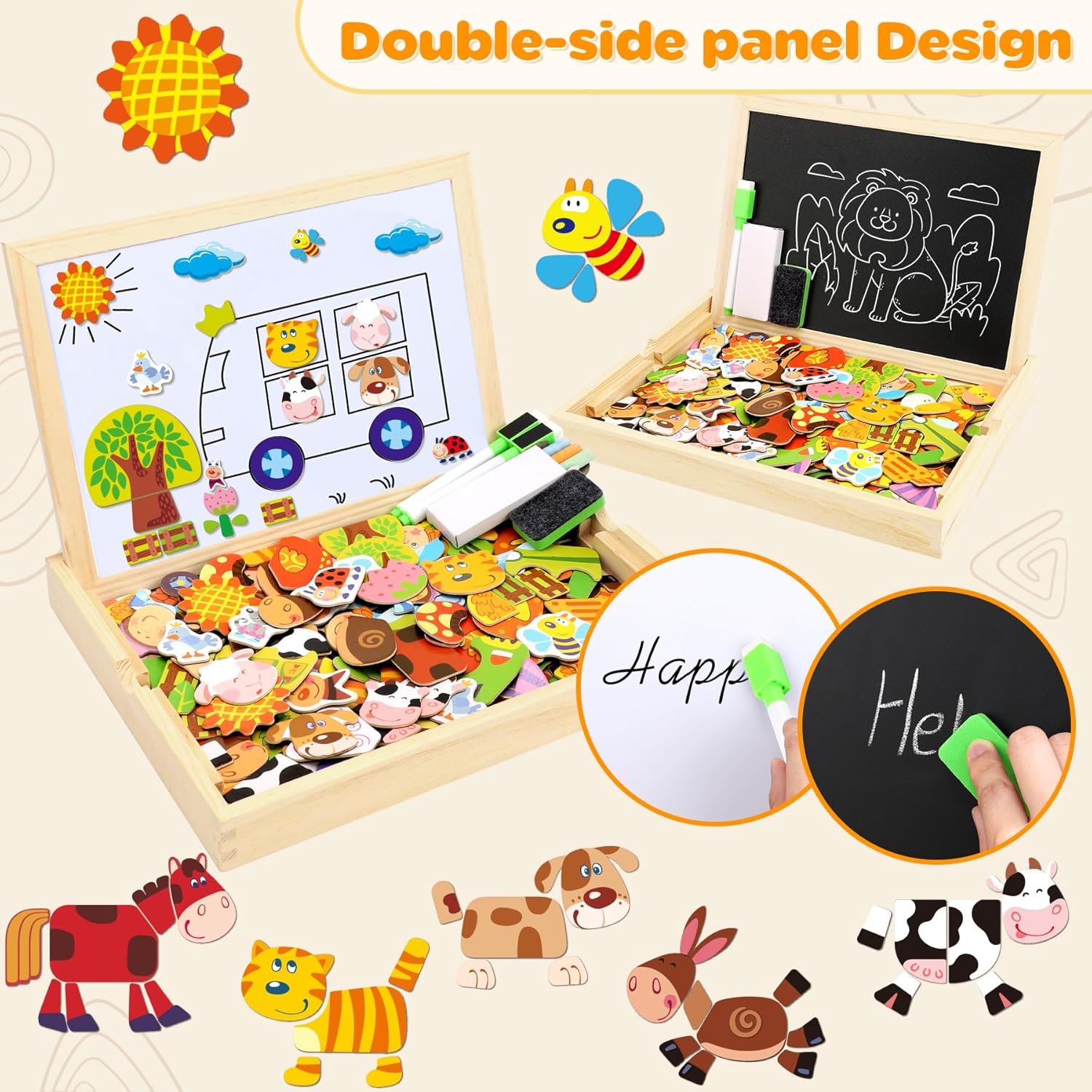 Thumbnail 3 de COOLJOY Flyfun Puzzle Magnetico Legno: Puzzle magnetico con lavagna doppia facciata per apprendimento e creatività