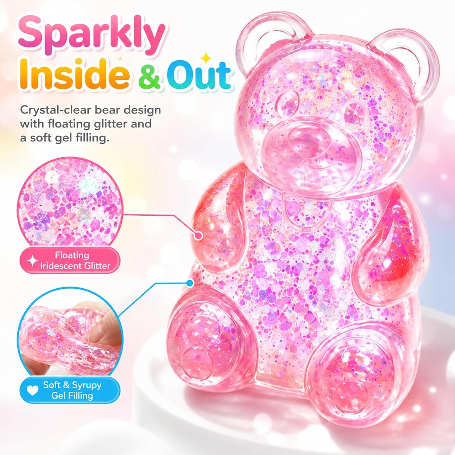 Detalle 2 de TNOIE glitter -bear Squishy Bear Toys, 4-Pack Slow-Rising Sensory Fidgets