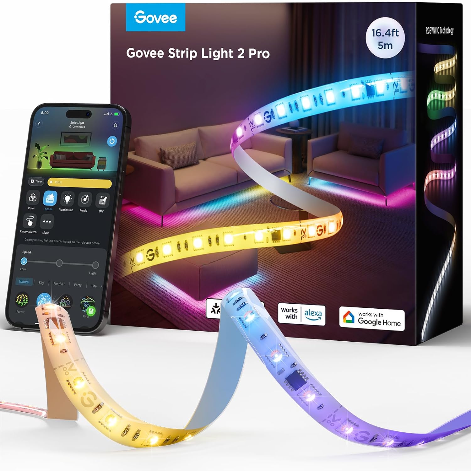 Detalle de Govee RGBIC Strip Light 2 Pro 16.4ft LED lights 🎨