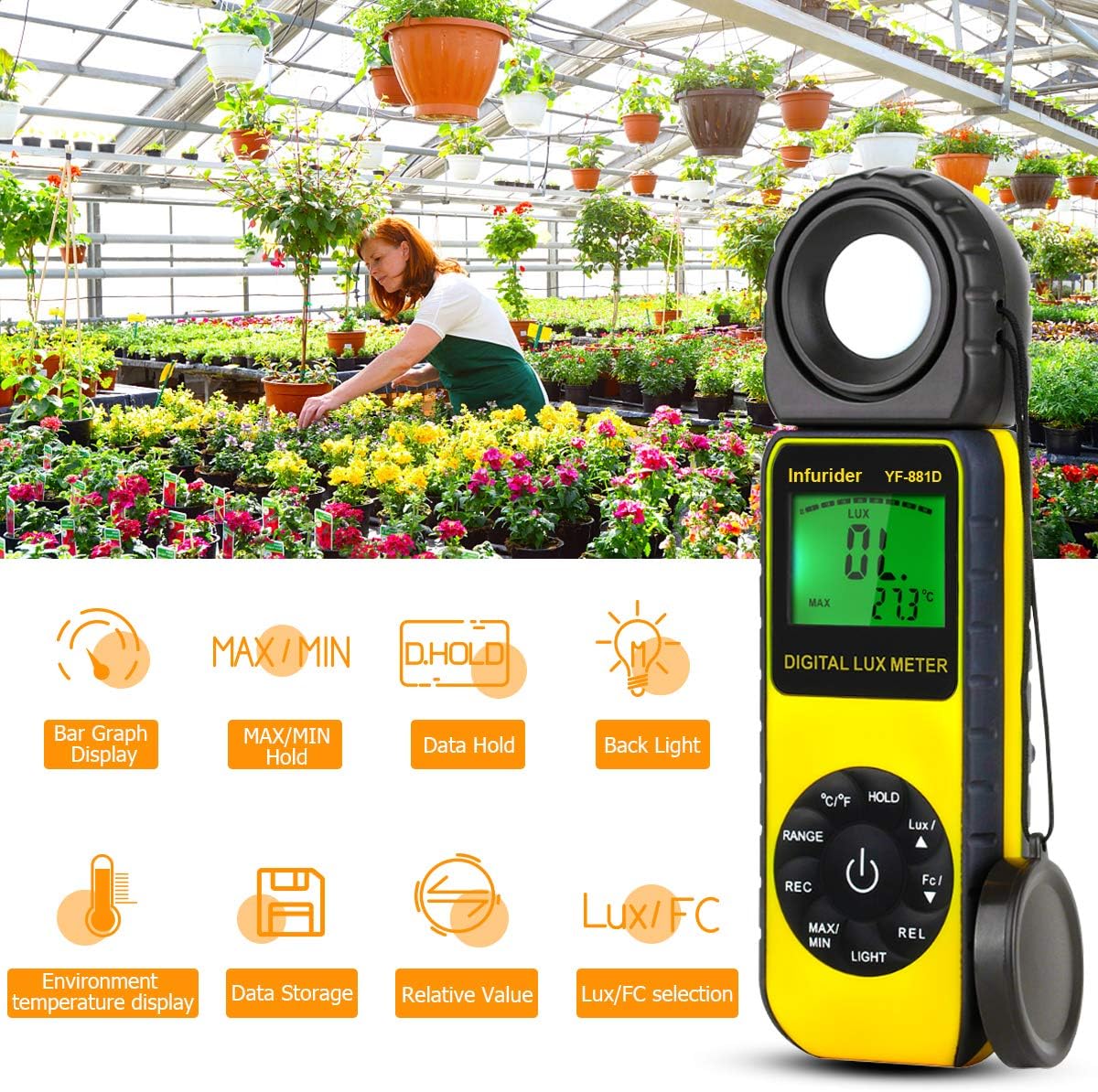 Thumbnail 3 de INFURIDER YF-881D Light Meter Lux Meter: Digital Illuminance with Rotatable Sensor