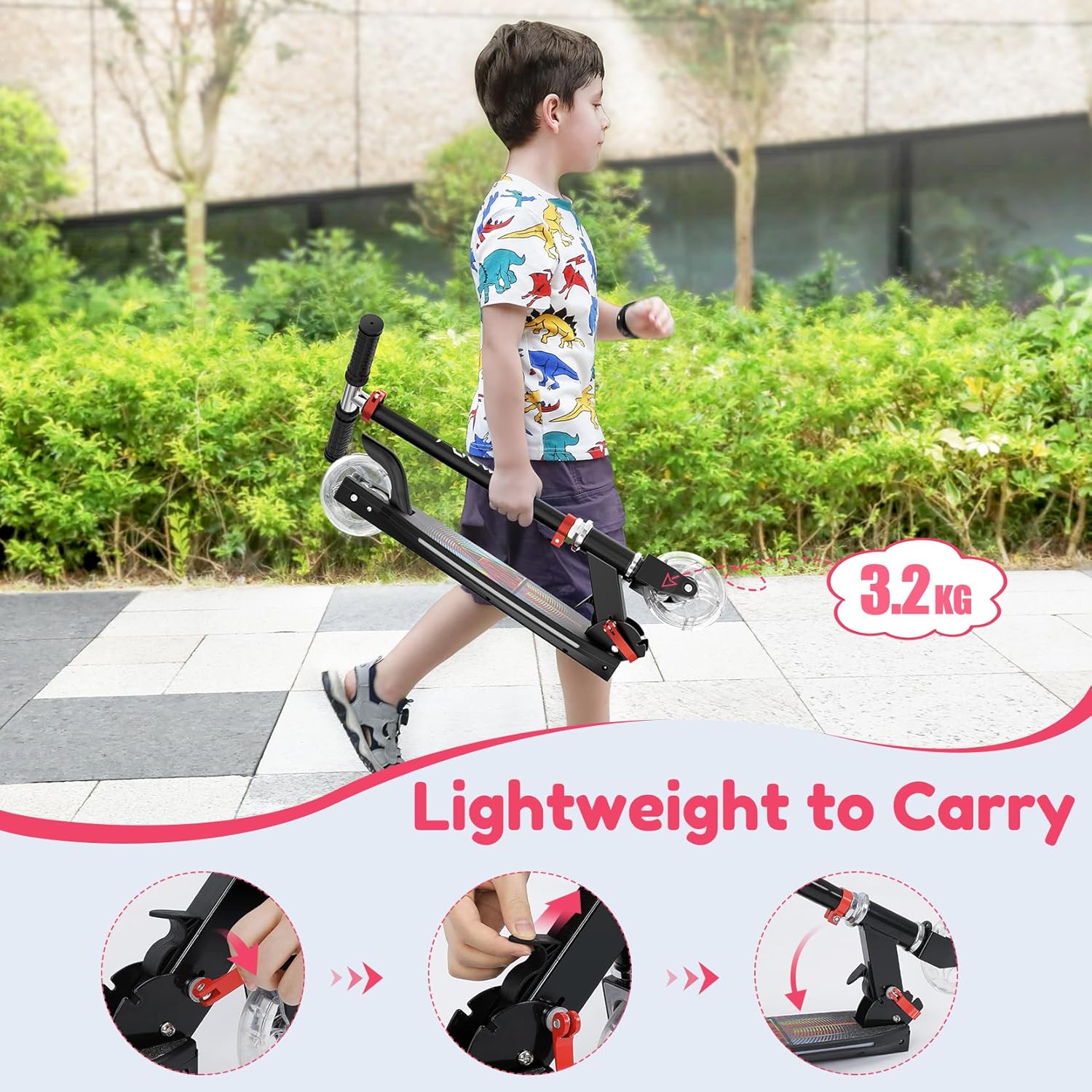 Thumbnail 3 de TONBUX Kids Scooter 2-Wheel Light-Up Kick Scooter with Adjustable Height