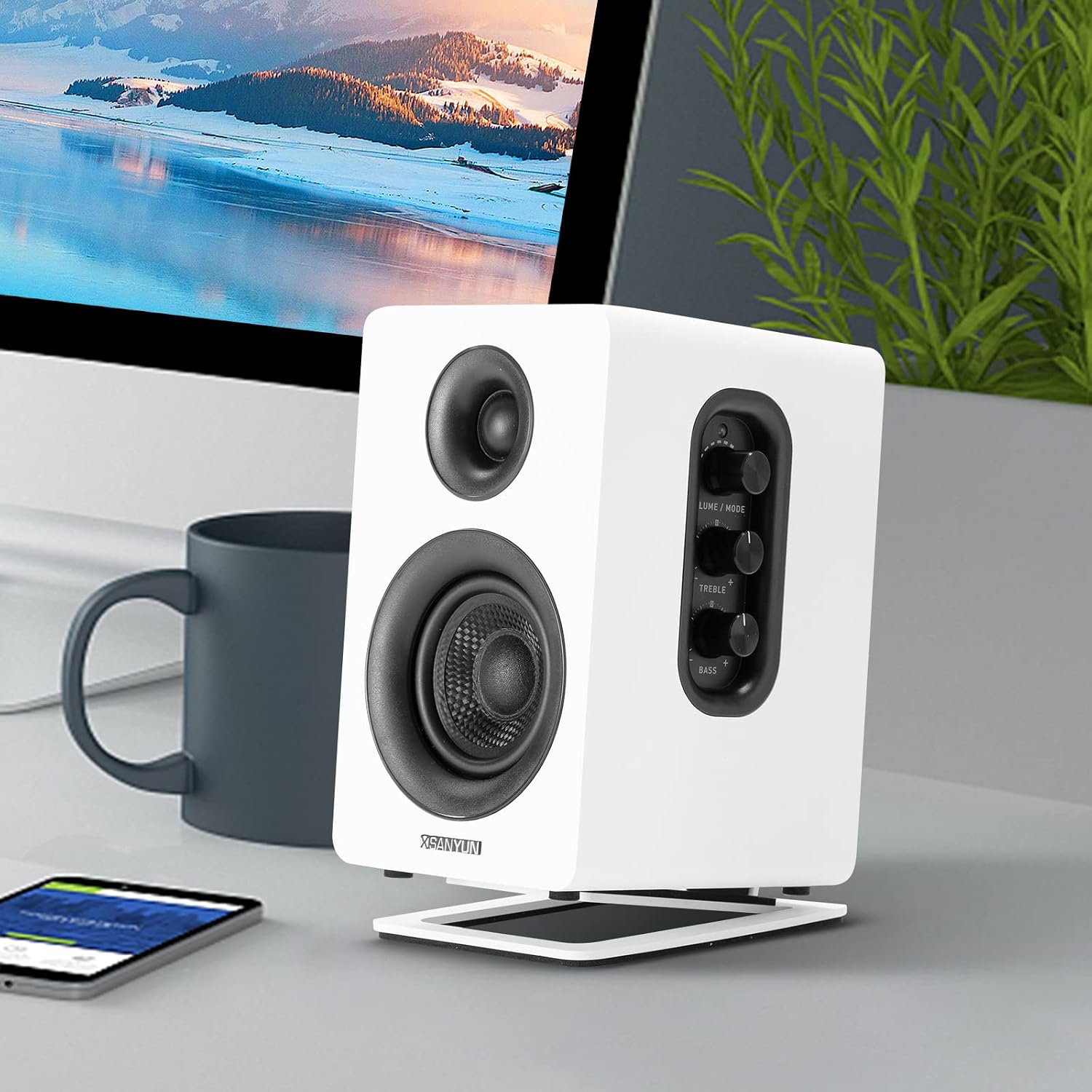 Detalle de Sanyun SW601 15° Tilted Desk Speaker Stands (Pair) for Compact 2–3 inch speakers, White