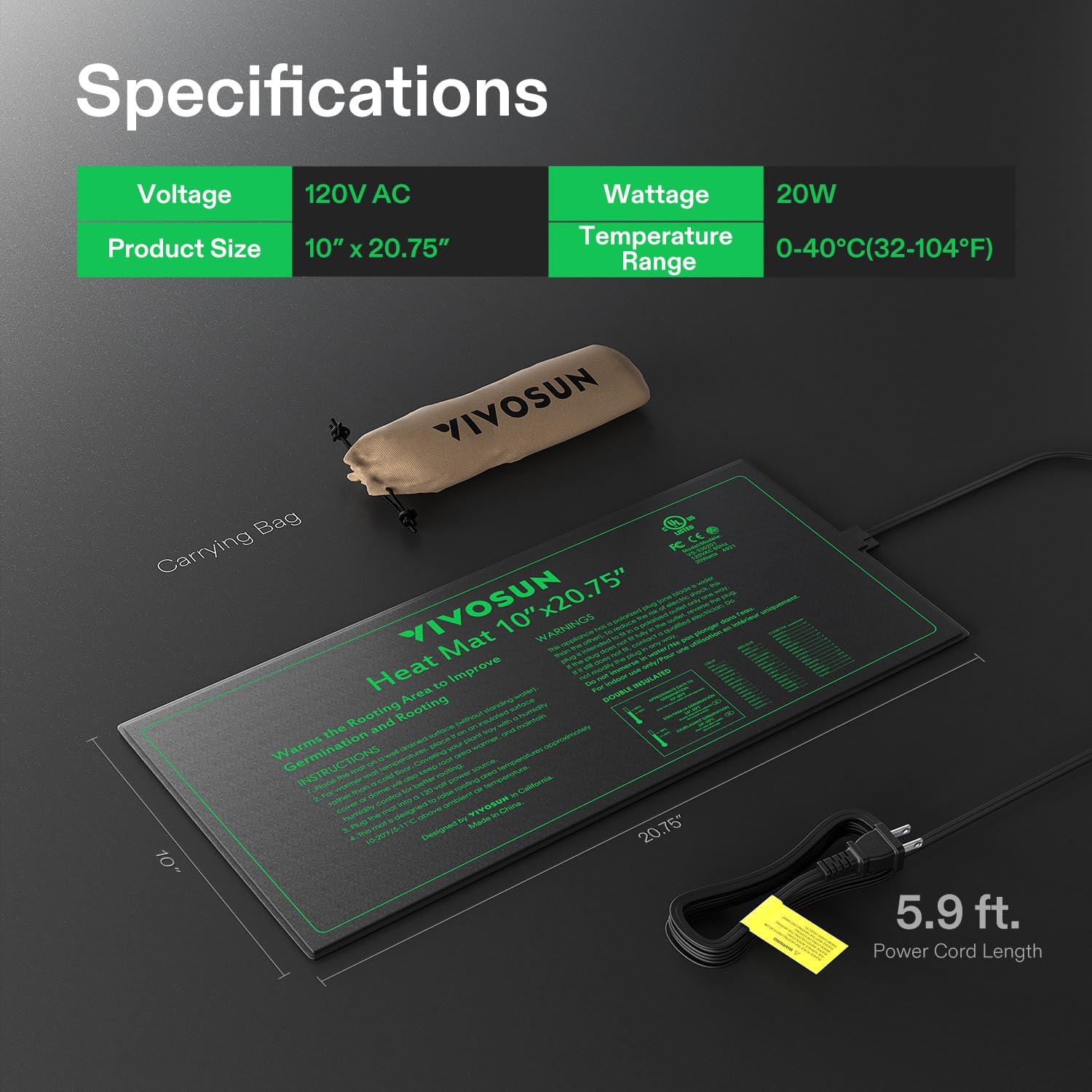Thumbnail 6 de VIVOSUN tappetino riscaldante per piantine 52x122 cm: calore stabile per idroponica, serre e birrificazione