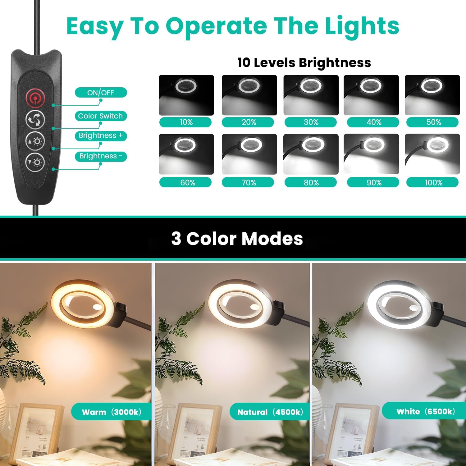 Detalle 1 de GOI GOI033 Floor-Standing Magnifying Lamp, 10X/30X, 72 LEDs