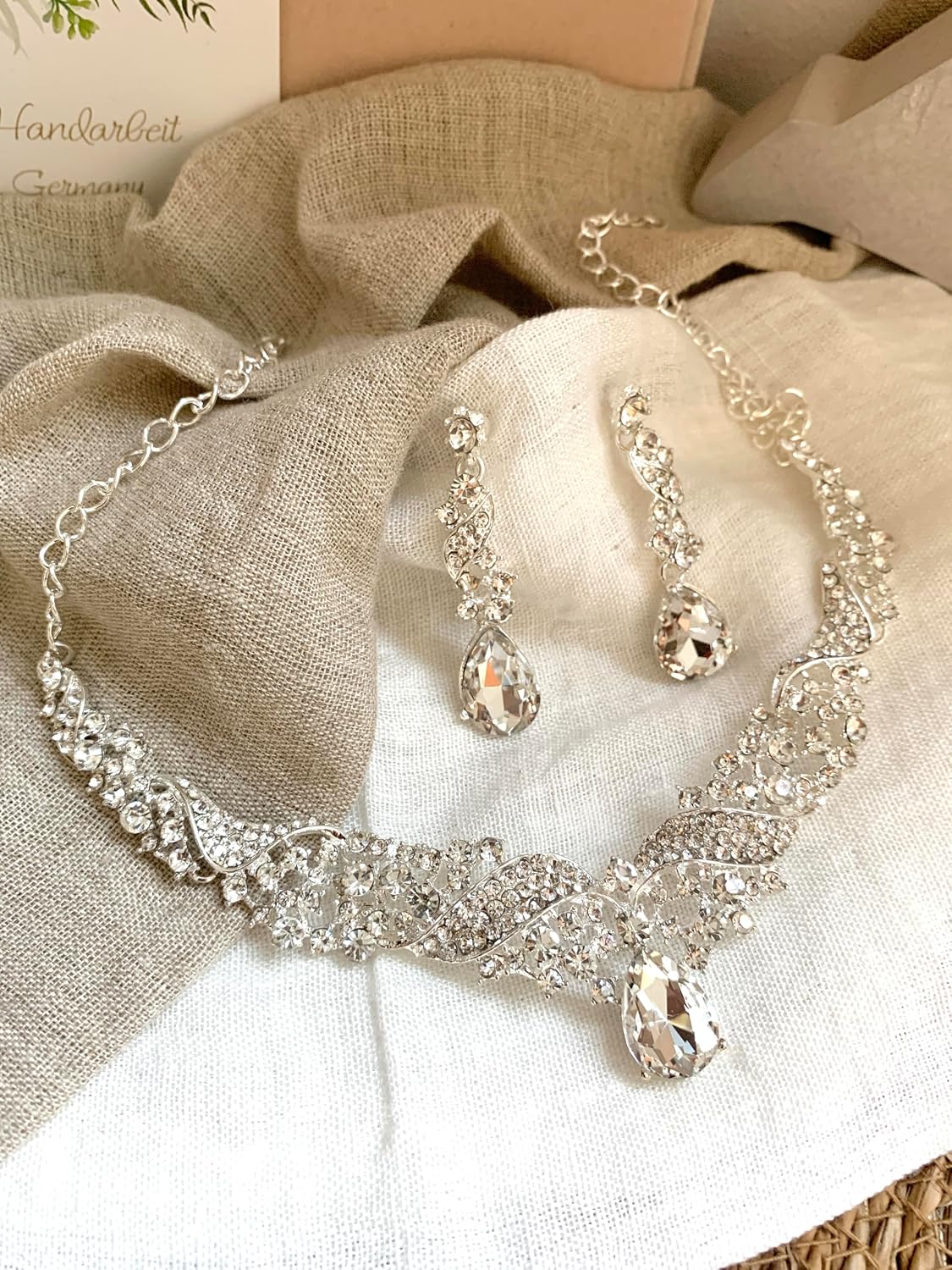 Detalle de ONDEGO Schmuckset Silber Strass – Halskette, Ohrringe & Armband