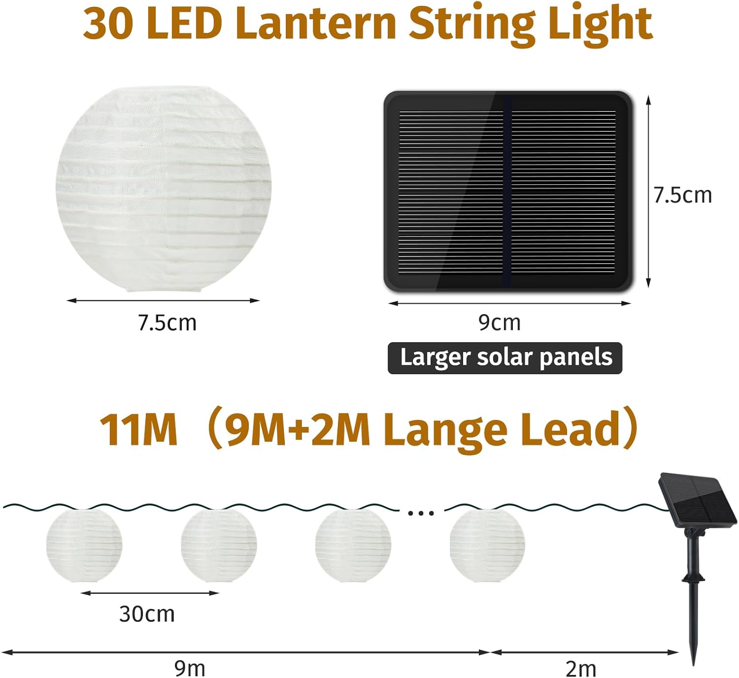 Thumbnail 1 de SonPen Solar Lichterkette außen mit Lampions, Upgrade-Solarmodul und 30 LED, 11 m