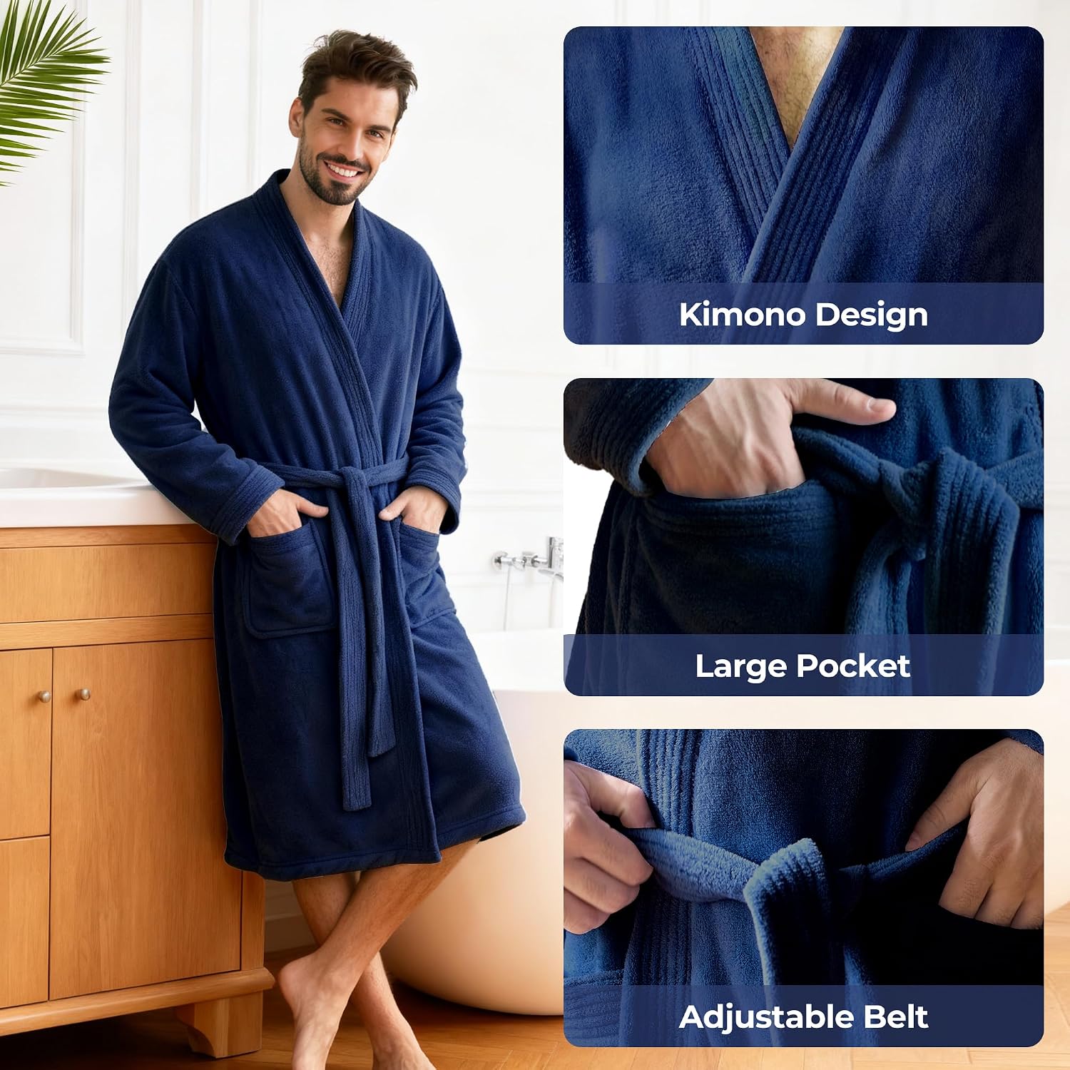 Detalle de PJGGZ Men's Towel Robe, Soft Quick-Dry Kimono Bathrobe for Spa & Hotel