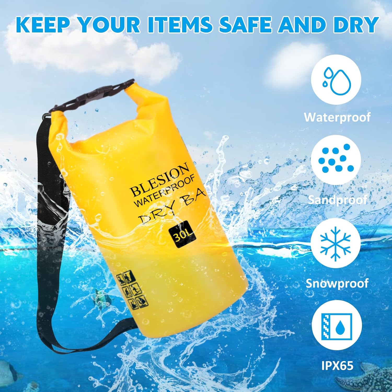 Detalle de BLESION Dry Bag 5–30L wasserdichte Tasche mit verstellbarem Schultergurt – für Kajak, Angeln, Wandern