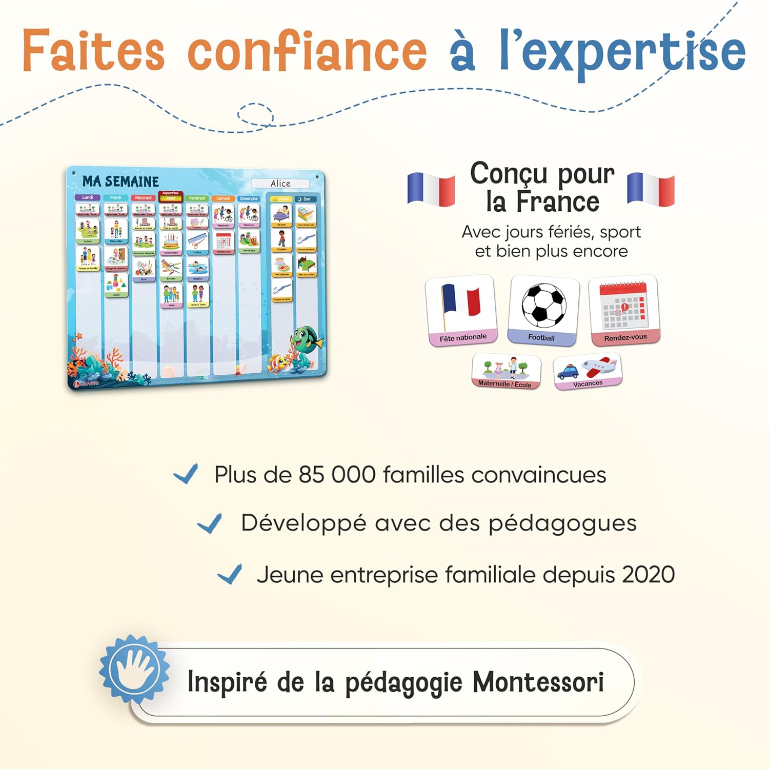Thumbnail 4 de LIKARTO 2-en-1 Tableau Enfant – Semainier & Routine avec 188 Aimants