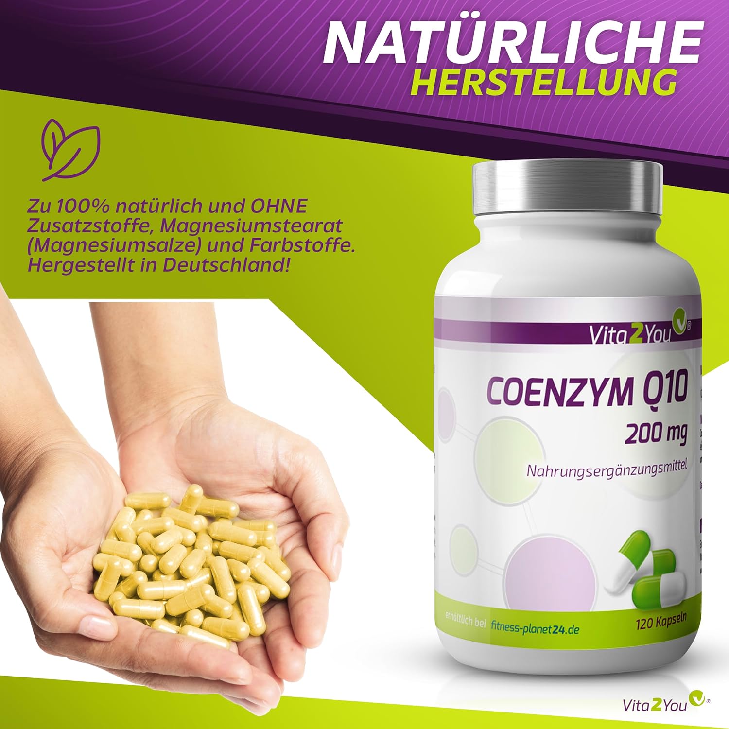 Thumbnail 4 de Vita2You Coenzym Q10 200 mg (Ubichinon) – 120 Kapseln, vegan