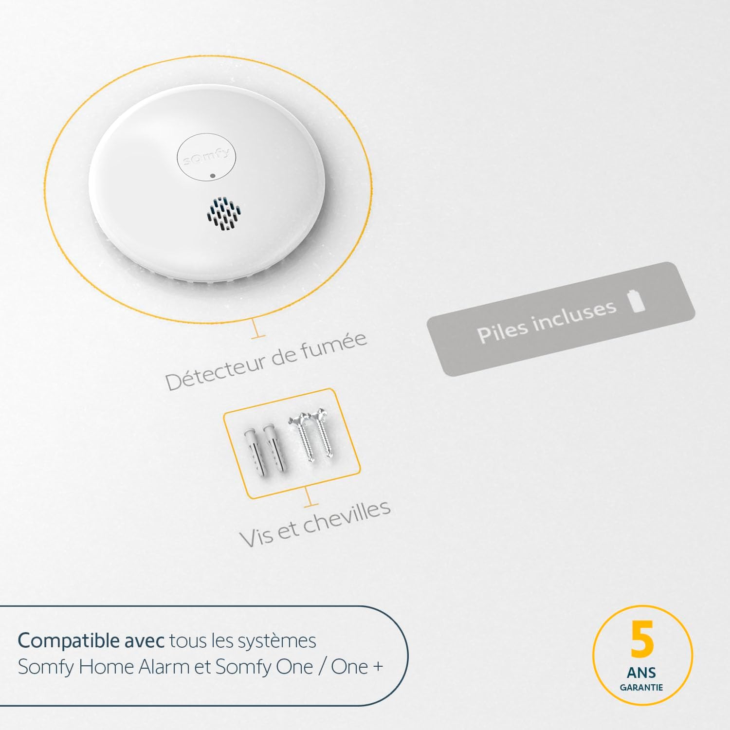Thumbnail 2 de Somfy 1870289 Détecteur de fumée connecté avec sirène 85 dB – Compatible Home Alarm (Advanced, Essential) et Somfy One(+), Blanc
