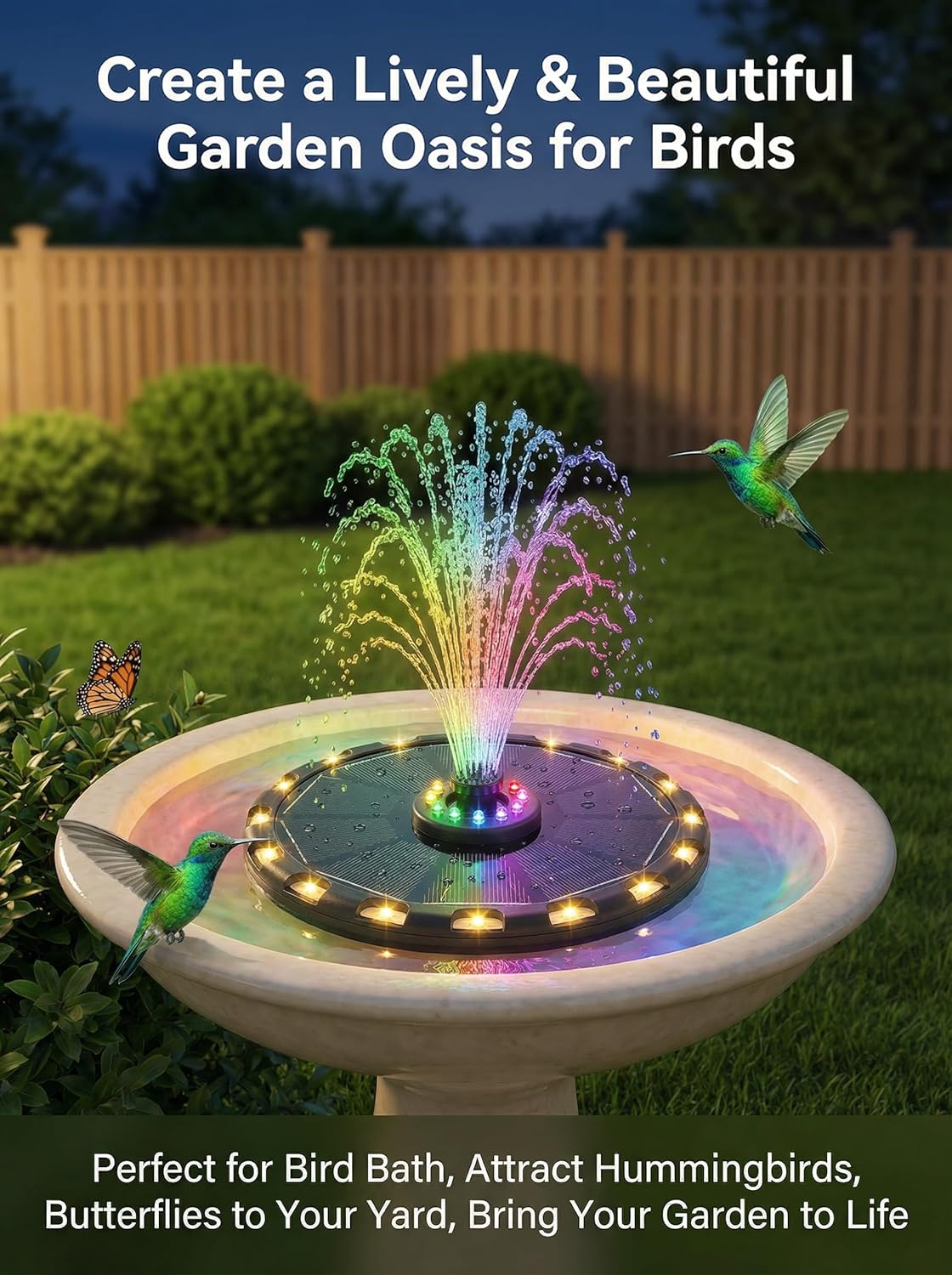 Thumbnail 6 de Solar Springbrunnen 3,5W – Solarteichpumpe mit LEDs, 6 Sprüh-Effekten & 8 bunten plus 16 warmweißen Lichtern
