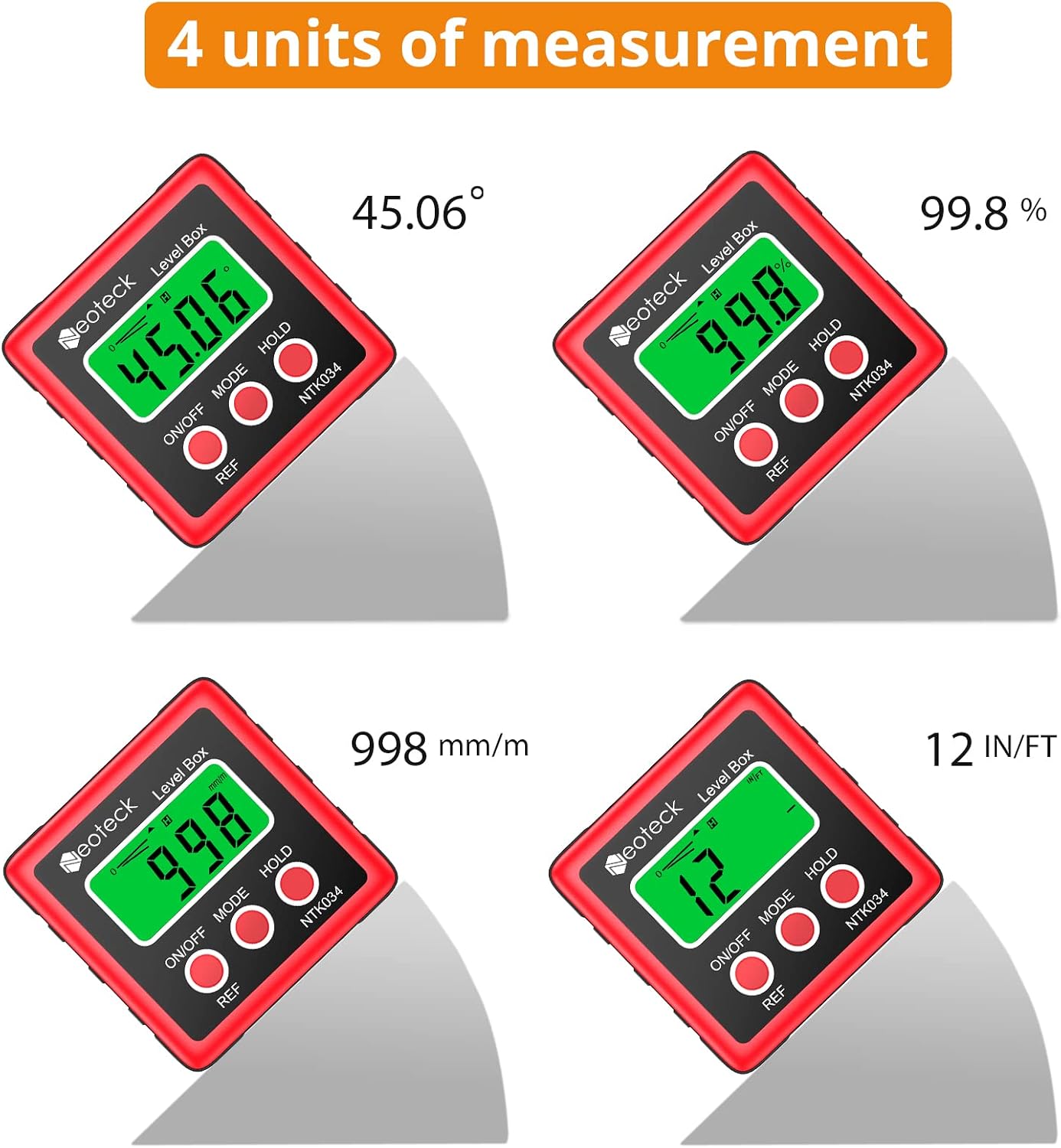 Detalle 2 de Neoteck NTK034-V Digital Inclinometer, IP54, Backlit LCD and Magnetic Base