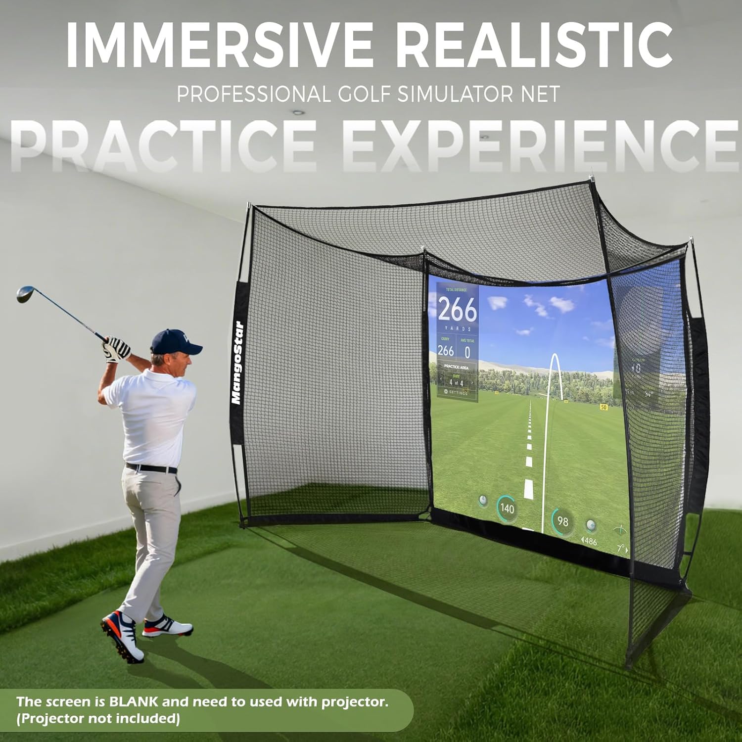 Thumbnail 1 de MangoStar Golf Net (11x8ft) Golf Simulator Hitting Net with HD Impact Screen & Target Cloth