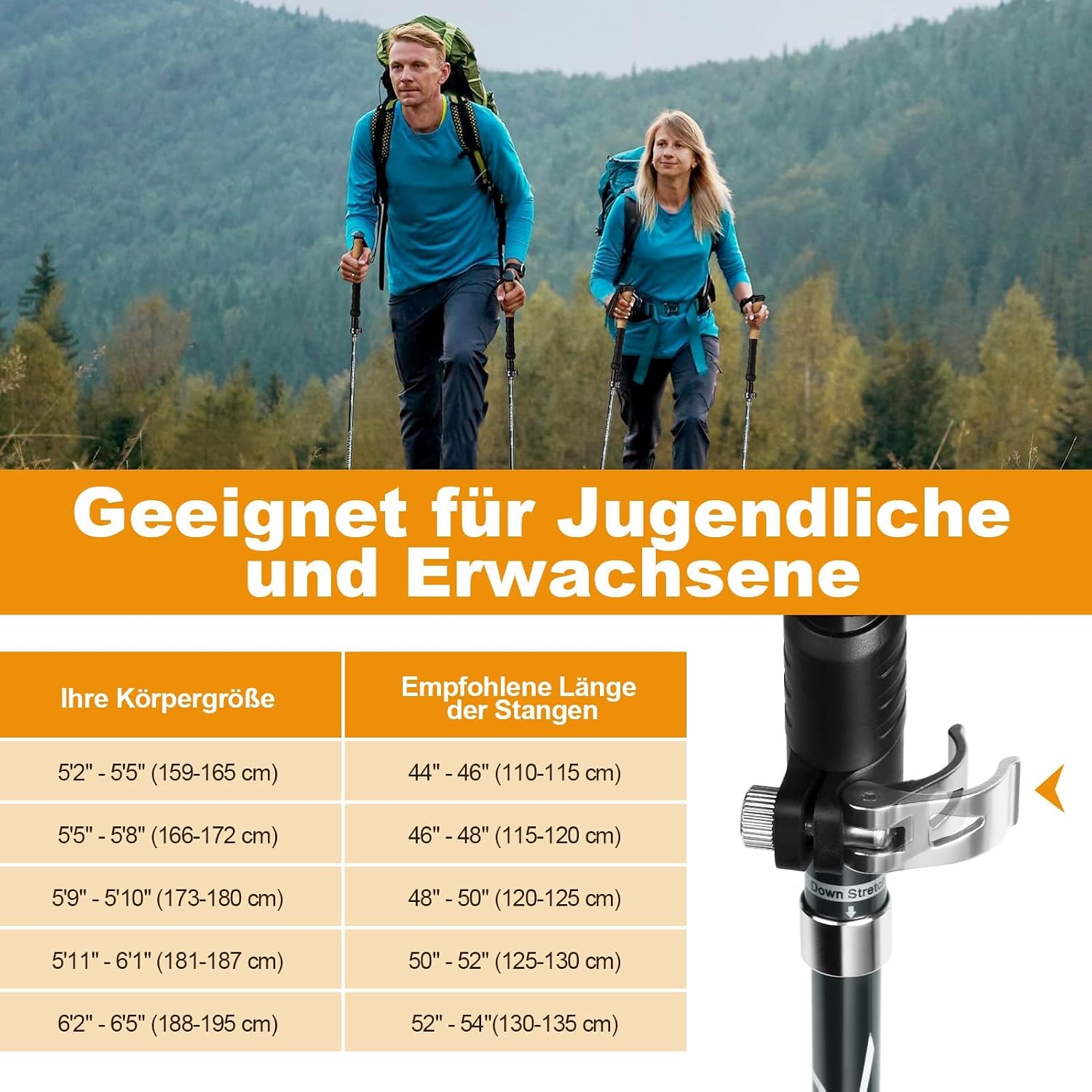Detalle de COVACURE Wanderstöcke Nordic Walking Stöcke 110–130 cm faltbar & verstellbar (2026Upgrade-Modell)