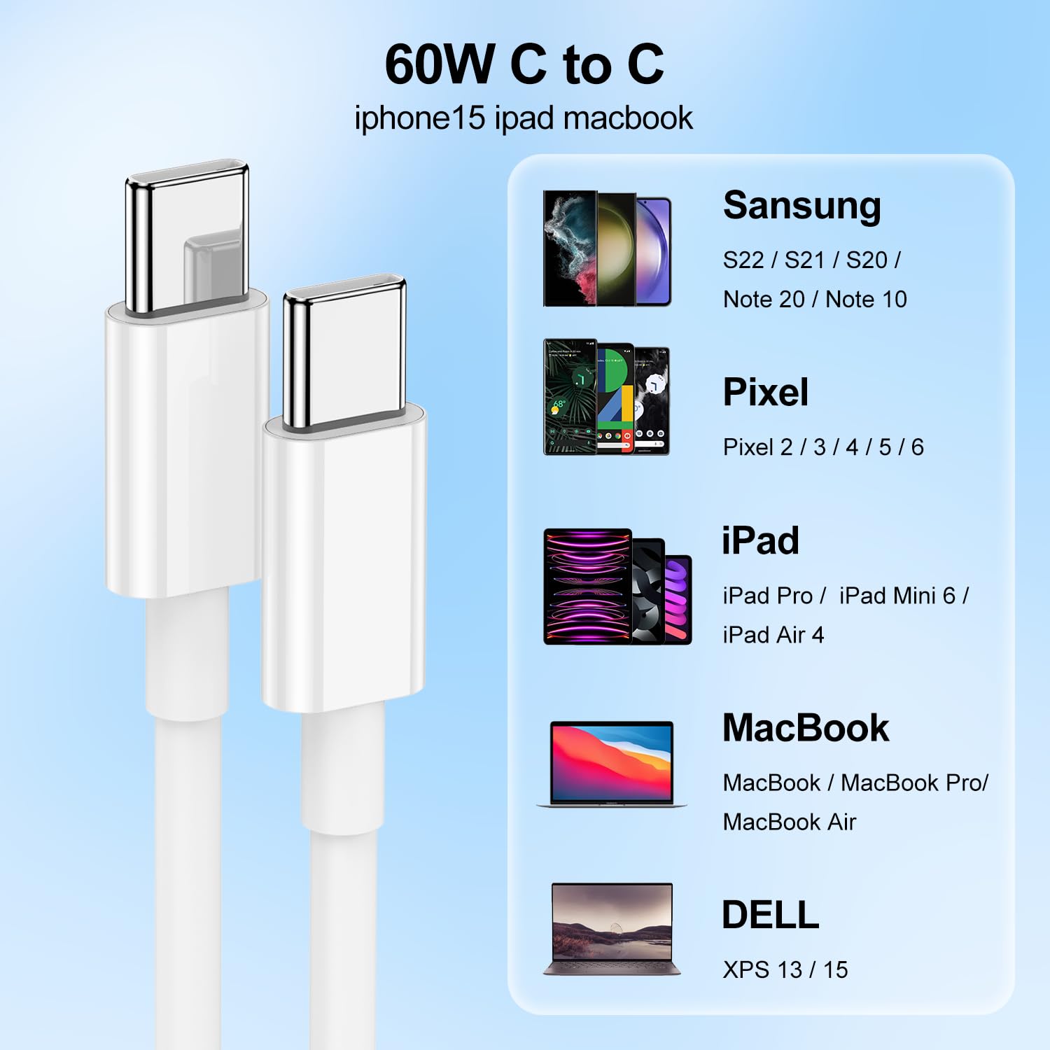 Thumbnail 5 de USB‑C auf USB‑C Kabel (2er‑Pack) 2 m, 60 W – für schnelles Laden mit PD und Datensync (USB 2.0, 480 Mbit/s)