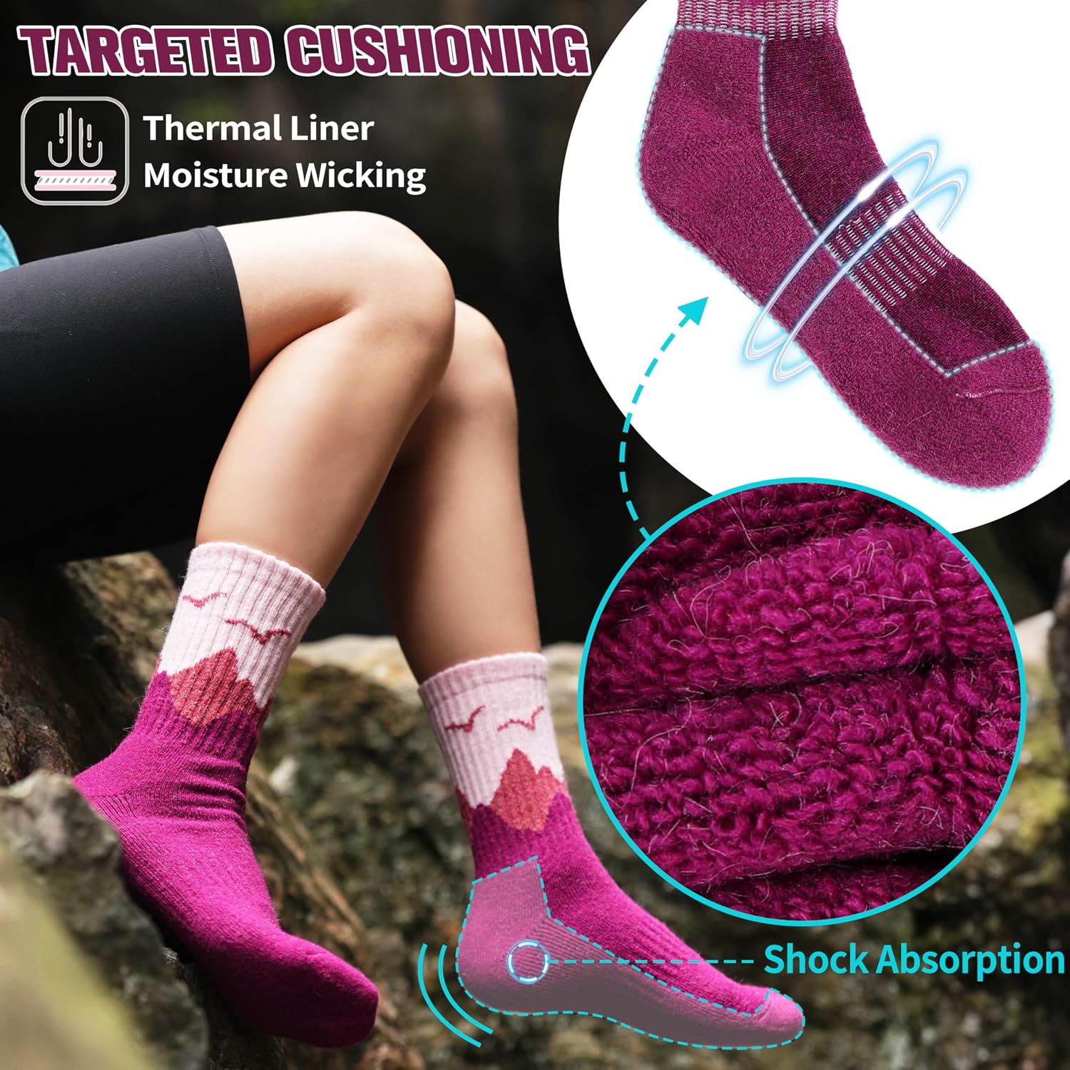 Thumbnail 2 de EBMORE Merino Wool Hiking Socks 5 pairs