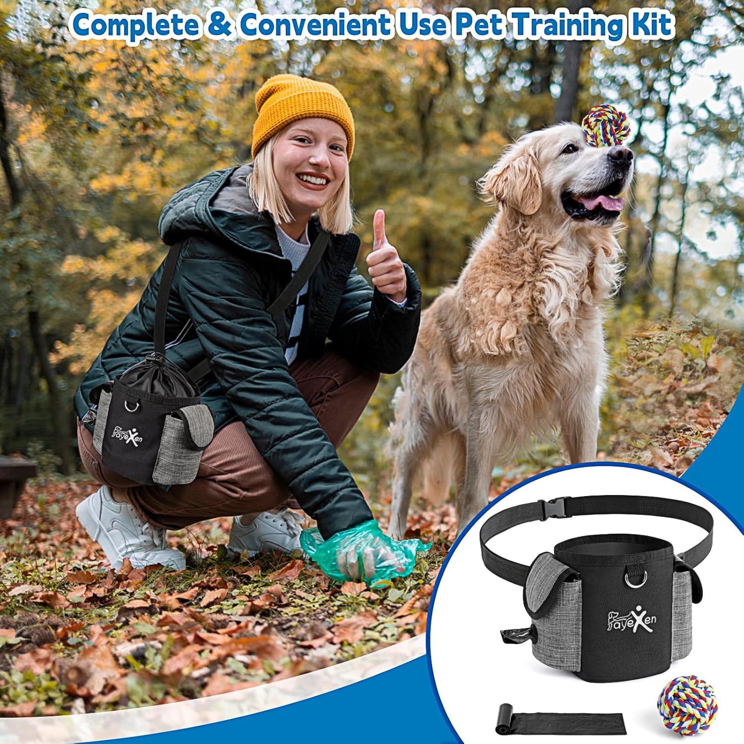 Thumbnail 6 de Leckerlitasche für Hunde mit wasserdichtem Oxford-Gewebe, verstellbarem Gürtel & Kotbeutelspender – Bauchtasche fürs Training