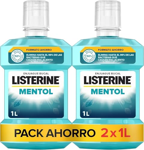 Listerine Mentol pack 2 x 1 L: enjuague bucal con flúor y protección de 24 horas