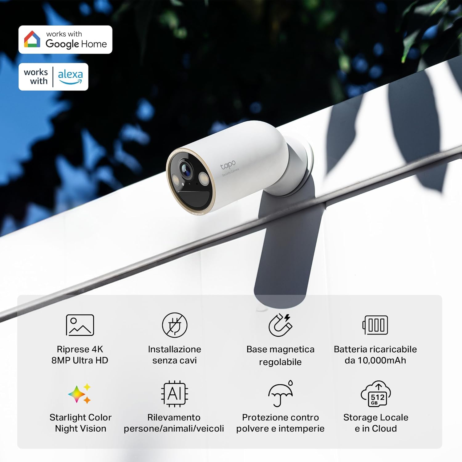 Thumbnail 3 de Tapo C460 4K 8MP: telecamera WiFi a batteria con visione notturna a colori Starlight e base magnetica