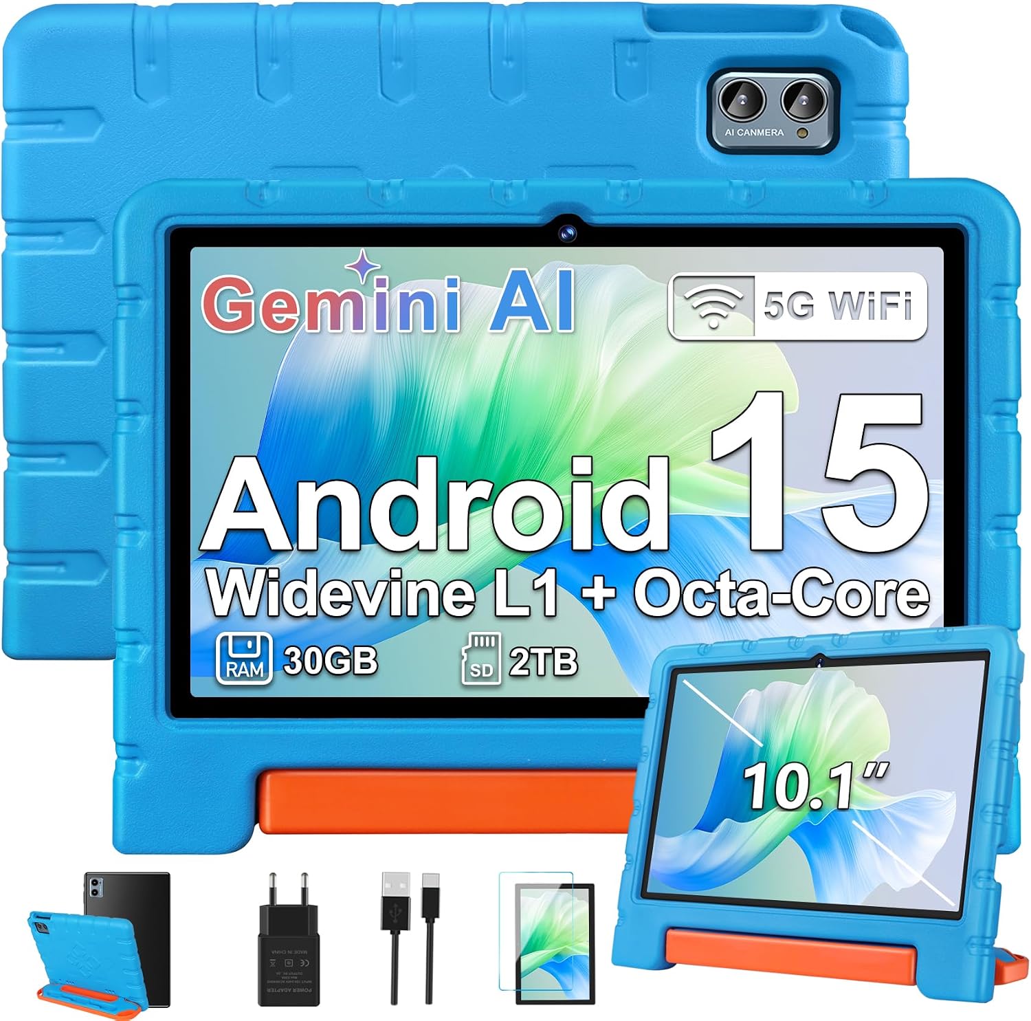 Detalle de ZIOVO Tablette Enfants Android 15 – Tablette 10 pouces avec Gemini AI, 30 Go RAM, 64 Go ROM, Parentalité et écohabitation multimedia