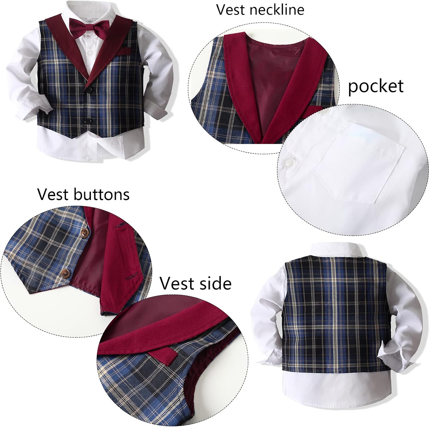 Detalle de Kimocat Baby Boy Formal Outfit, Cotton-Blend Vest