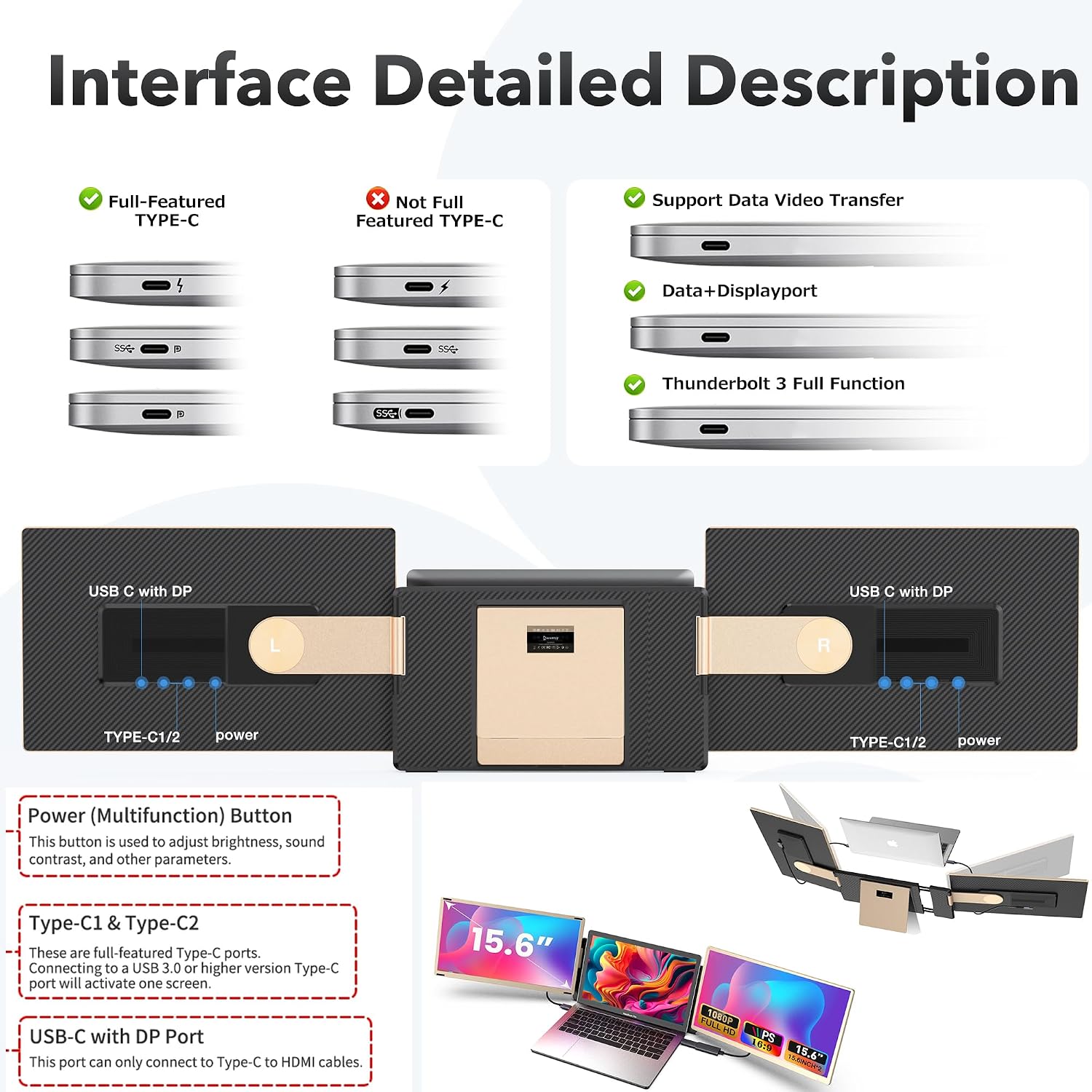 Thumbnail 4 de Kwumsy Monitor Portatile da 15.6" con triplo schermo: USB-C/HDMI, rotazione e versione estesa