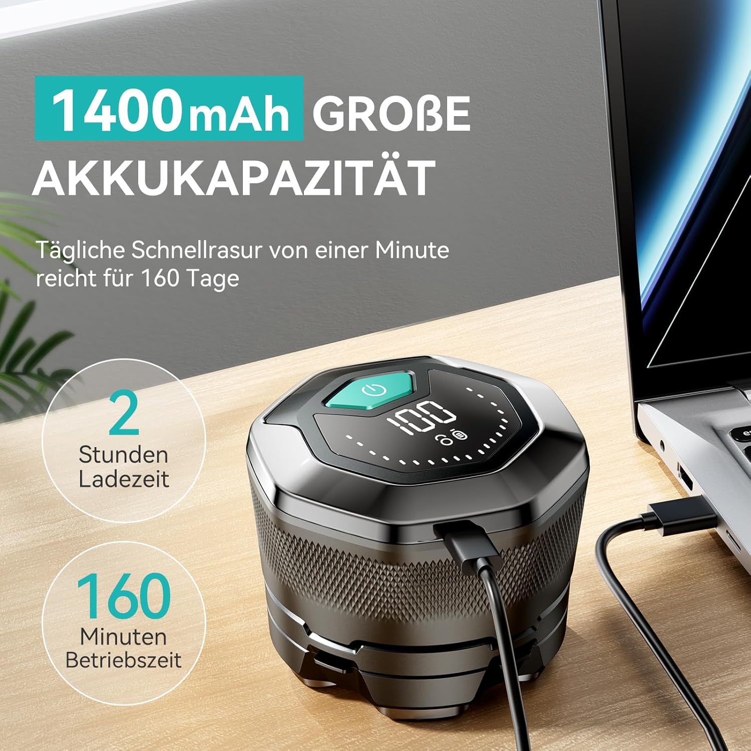 Detalle 2 de kensen Kopfrasierer 160 Min Akku 🪒