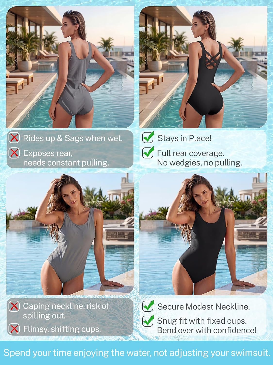 Detalle de American Trends Athletic One Piece Swimsuits for Women — Modest Criss Cross Back Water Aerobics Swimwear