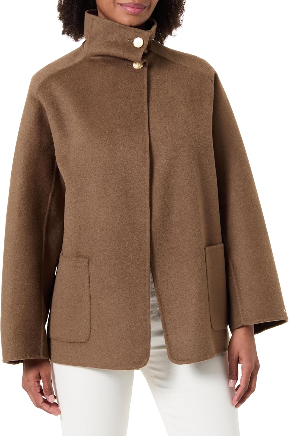 Detalle de Tommy Hilfiger cappotto donna in lana Df Wool con collo funnel