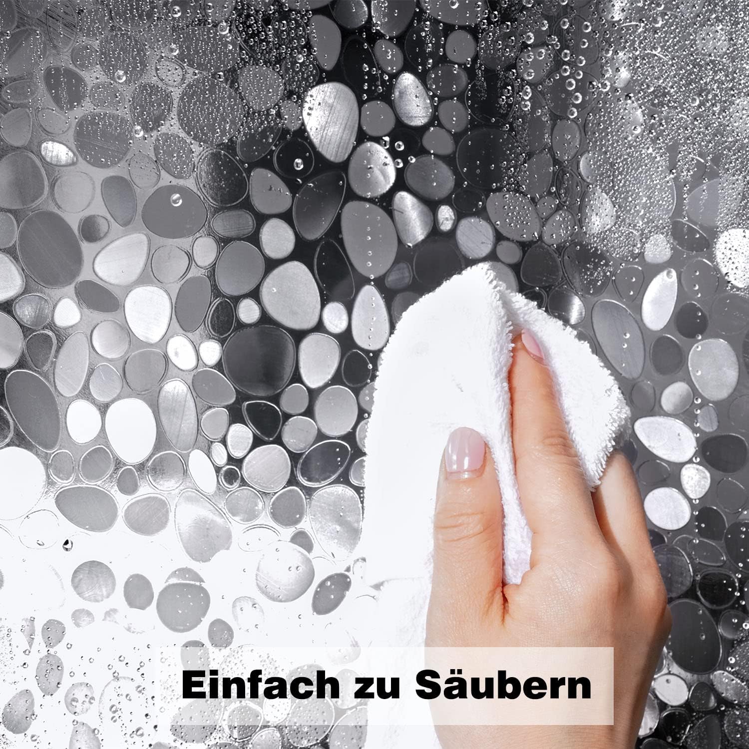 Detalle de EurCross Antischimmel Duschvorhang 180x200 cm – transparent mit 3D Kieselstein-Muster und 12 Ringen