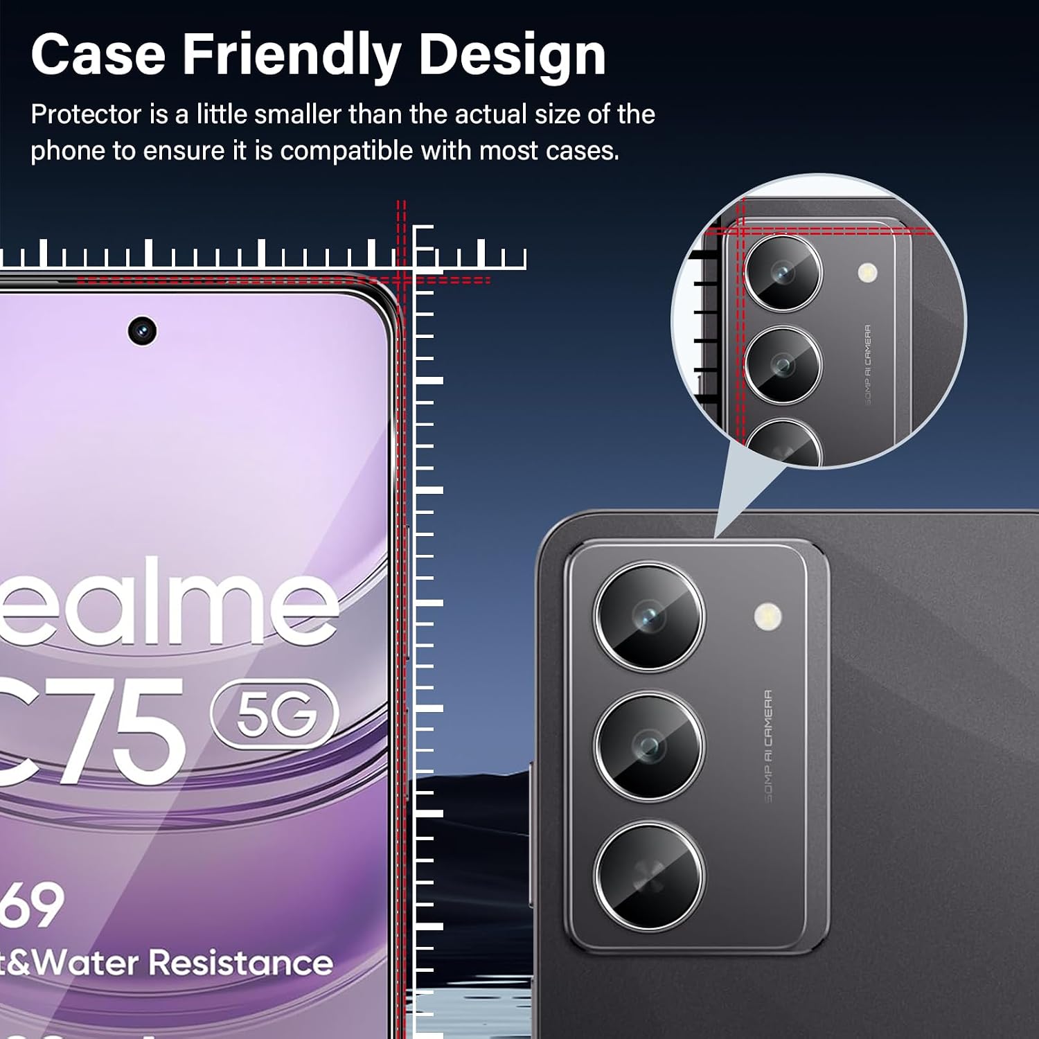 Detalle de Funrae Panzerglas-Schutzfolie für Realme C75 5G – 2x Displayschutz & 2x Kamera-Schutzfolie, 9H, blasenfrei